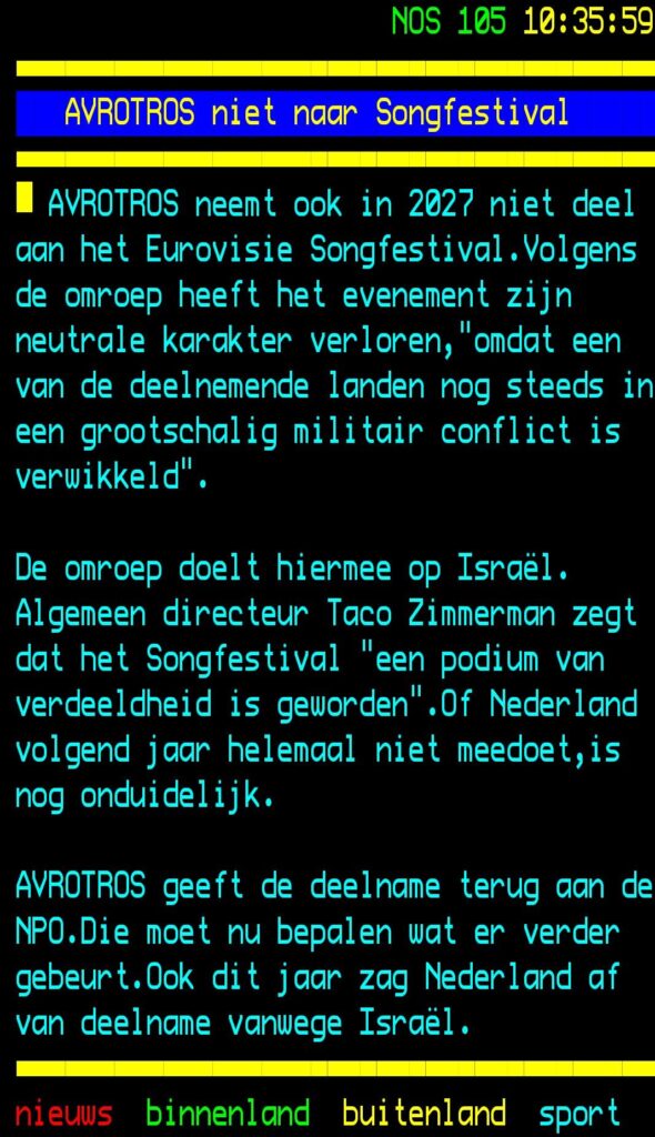 Teletekst Avrotros over ESF